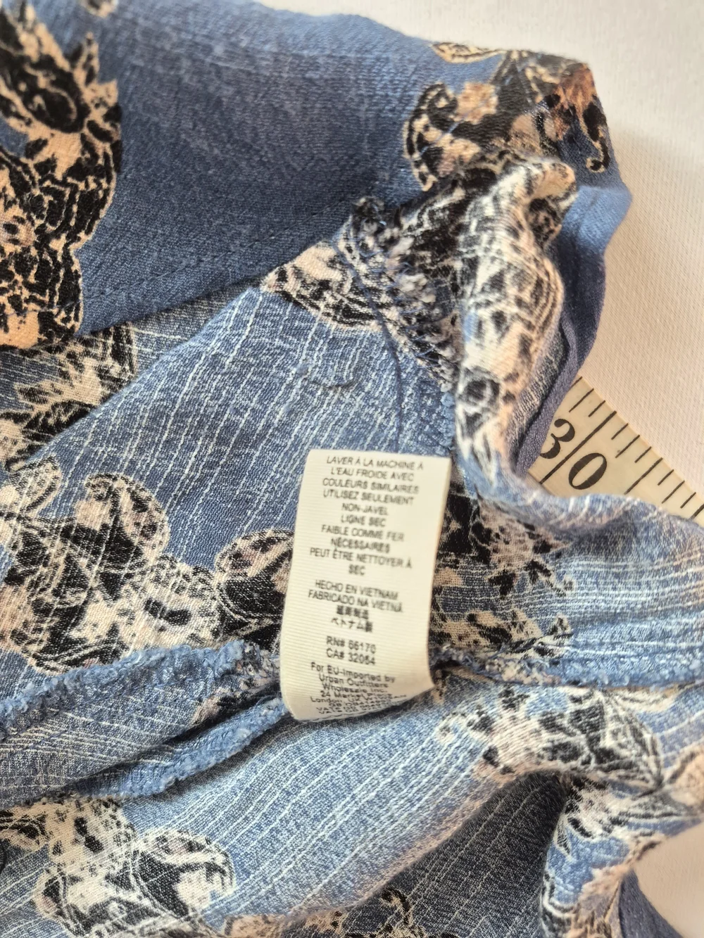 Free People Blue Printed Long Sleeve Backless Fit & Flare Dress S